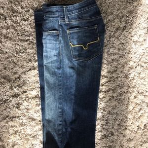 Kimes Ranch Women's High Rise Jeans - Dark Blue with Yellow Stitching